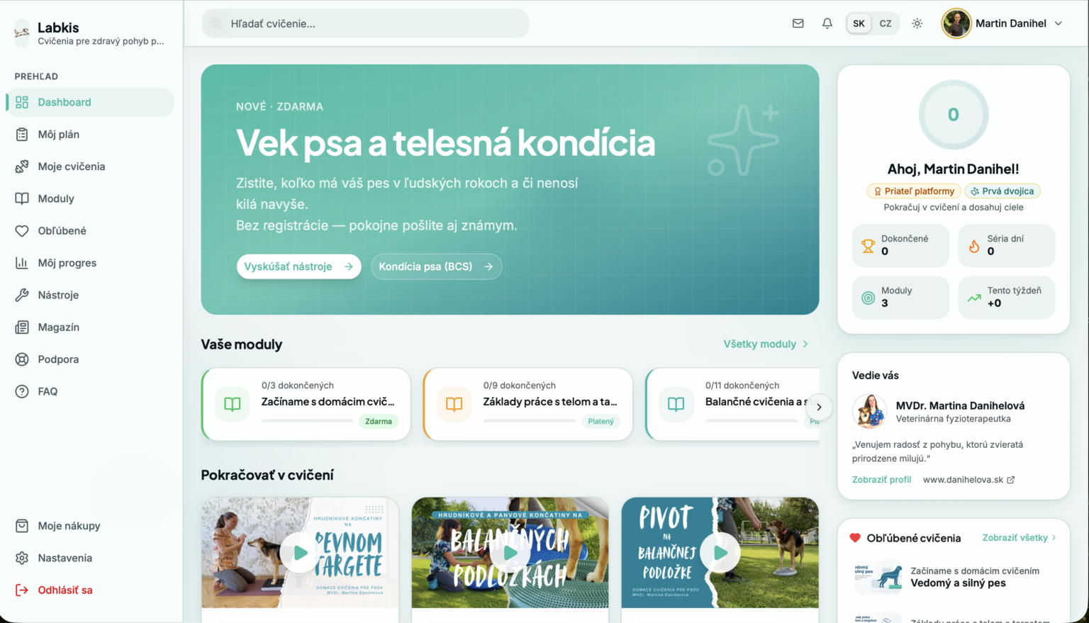 Nástenka Labkis s modulmi a nástrojmi